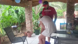 Fucking the Neighbors Wife on the Patio Were He Can Easily See Us