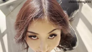 Nicole Doshi in leather lingerie crawls to take Christian