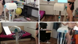 Amateur massage with vibrator, naked brunette. Hairy latina slut, big tits, big ass.