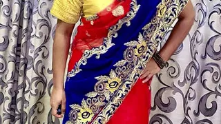 Bambi dressed in red saree beautiful pictures and dance