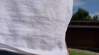 Walking around my garden in my snug briefs.