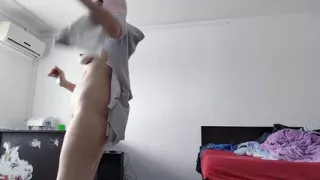 Amateur wife dances naked around the house.