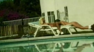 The hottest lesbian action by the pool with stunning classic sluts