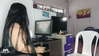 In the middle of an interview I fuck the ass of this cute and beautiful chubby