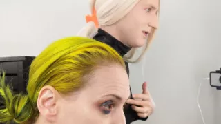 Crossdresser Creating Cleavage with Makeup