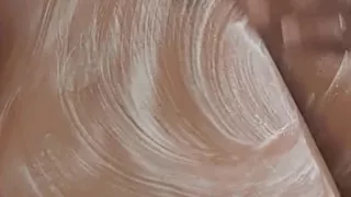 Ebony washing her big saggy tits in the shower and showing off her plus size curves