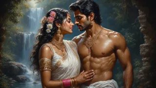 New India Couple Kissing In Front of Mountain