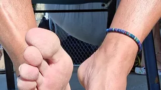 Showing you my bare feet and stroking my cock outside in the sun