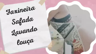 Naughty cleaning lady washing dishes