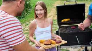 Cute Maya takes two big cocks during hot summer BBQ