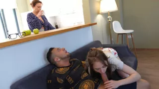 Hot Naughty Girl Seduces Her Stepmother's Lover and He Fucks Them Both Hard in the Mouth with His Huge Dick!
