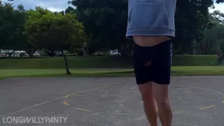 Straight guy playing basketball in public with his dick out.