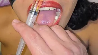 Pissing and Cumming in the Syringe and Throwing It Inside My Slutty Stepdaughter's Nose