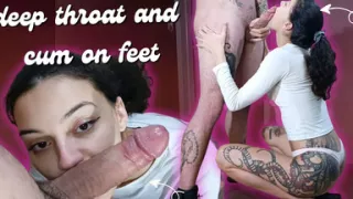 Sexy Girl Deepthroating a Big Cock and Ending with Cum on Her Feet