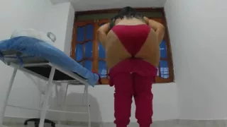 Nurse trying on underwear