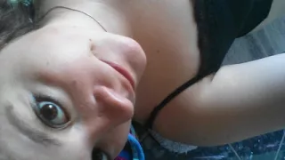 18 year old amputee girl touches her smooth innocent cleft