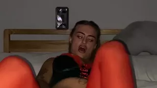 Horny goth student fingers in body trembling softly moaning on cam