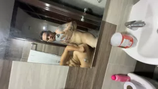 I spy on my stepmother's bitch while she showers since that slut is very hot and I end up fucking her.