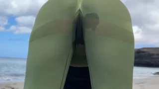 Yoga session on the beach went wrong. girl wetting pants