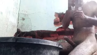 Desi Indian boy is taking a bath naked