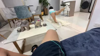 I see my big ass amateur stepsister doing very sexy yoga potions and I get horny, so I decide to put all my huge cock in her.