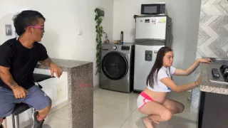 I get home from work and I see my rich pregnant stepdaughter doing cleaning, I get horny while I see her ass and I end up putting my penis in her.