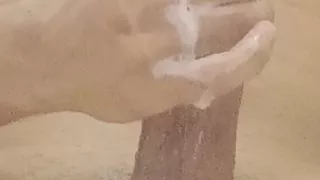 hotie boy uses soap on his big cock and big balls stroking his full length and having big orgasm