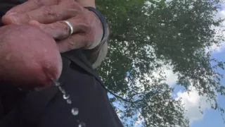 Outdoor cock pre cum and hot piss