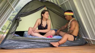 Little Indian finds a woman resting in the middle of the forest, he gets horny seeing her huge ass and ends up putting his cock in her.