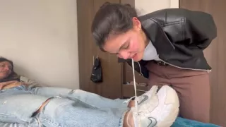 My Friend and I Enjoy Her Fetish of Humiliating Me with Her Feet and Leather Jacket