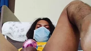 Indian shemale sissy crossdressers fucking dildo in home and handjob