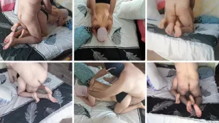 The sensual massage of a sexy couple with oil on the body. Foreplay in the bedroom with an amateur couple.