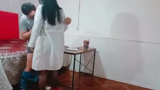 Horny BBW teacher has sex with her best friend's stepson while giving him private lessons