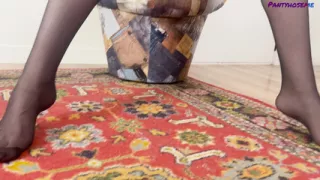 Vika Lita in Sheer Black Pantyhose Masturbating