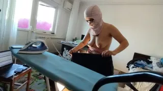 Sexy Brunette with Hairy Pussy, Doing Housework Naked.