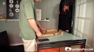 Hot pizza girl gets a tip in cock