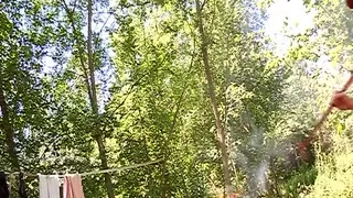 Sexy French babe enjoys hot anal threesome in the woods