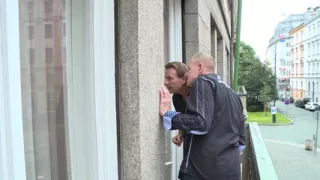 Two dudes fuck sexy brunette in threesome smash