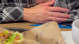 I walking alone and naked in cafe