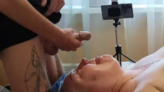 I jerk off my dick and shove it down my mother-in-law's throat and then cum in her mouth