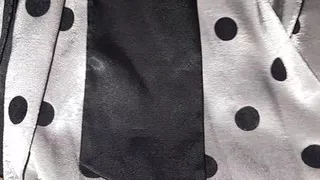 Crossdresser Cum Wearing Satin Silk Polkadot Dress with Silky Lining