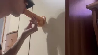 Italian Twink practice deepthroat on a dildo