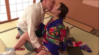 Sultry JAV Star in Kimono Gives Passionate Blowjob During Cam Show