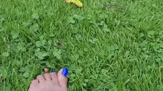 Melove Blue Nail Polish Showing her sexy feet on Grass
