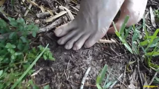 Creeping on Dirty Bare Feet Outdoors