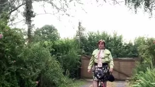 In an outfit with a new floral skirt for an evening out