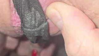 He plays with my pierced milf pussy in my panties up close