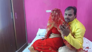 Newly married indian first night Sex and romance video, boobs press removal saree blouse