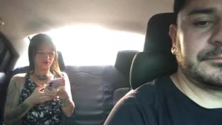 Latina girl encourages Uber driver to have sex on her way to work.