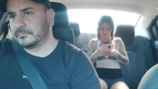 Hot Latina girl masturbates in the back of Uber car.